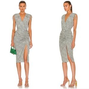 LIKE NEW Veronica Beard Teagan Ruched Dress Green White Floral Ruffle Si…